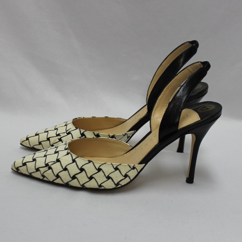 Ivanka Off-White and Black Slingback Heels - Picture 4 of 10